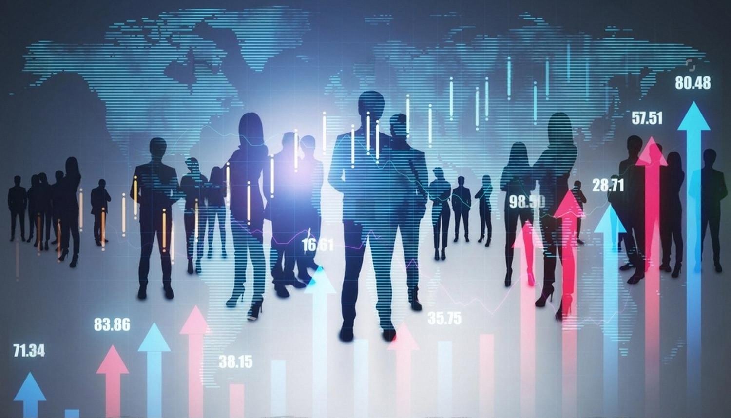 Silhouettes of business professionals with growth arrows illustrating leadership impact
